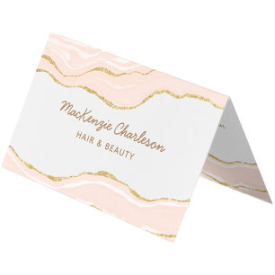 Blush Pink Marbour Agate Gold Glitzer QR Code Visitenkarten
