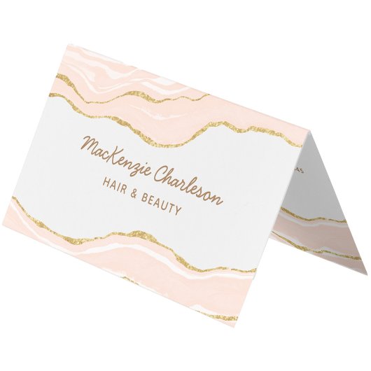 Blush Pink Marbour Agate Gold Glitzer QR Code Visitenkarten