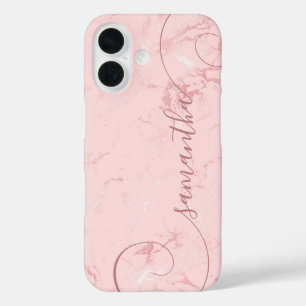 Blush Pink Marmor Curly Signature iPhone 16 Hülle