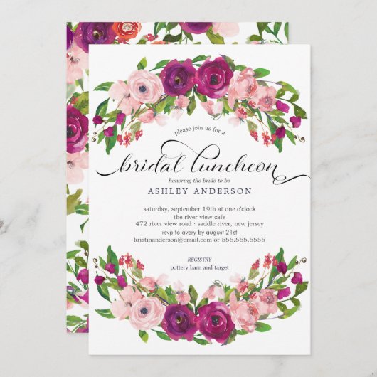 Blush Pink & Marsala Floral Bridal Luncheon Einladung (Vorne/Hinten)