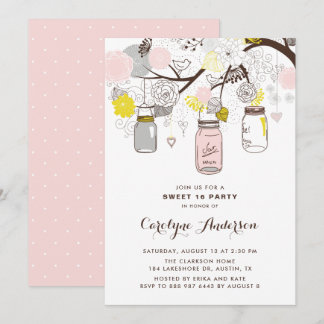 Blush Pink Mason Jars Floral 16 . Geburtstag Party Einladung