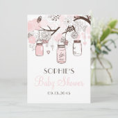 Blush Pink Mason Jars und Blume Babydusche Einladung (Stehend Vorderseite)