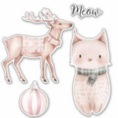 Blush Pink Meow Cat Deer Christmas Ornament Aufkleber (Vorderseite)