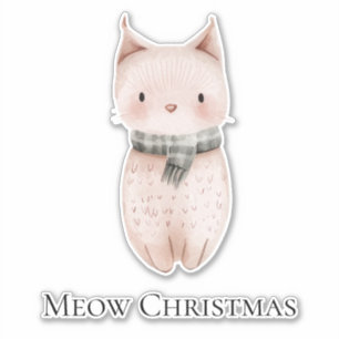 Blush Pink Meow Christmas Cat Aufkleber