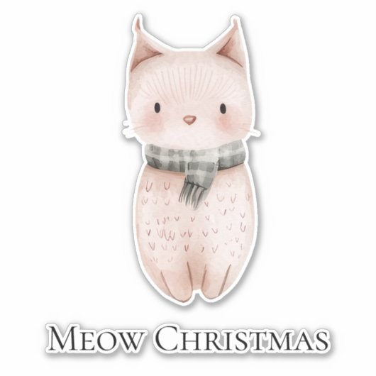 Blush Pink Meow Christmas Cat Aufkleber (Vorderseite)