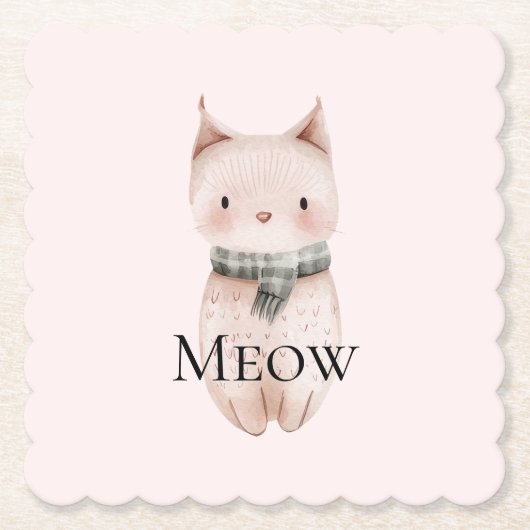 Blush Pink Meow Christmas Cat Deer Snowman Untersetzer (Vorderseite)
