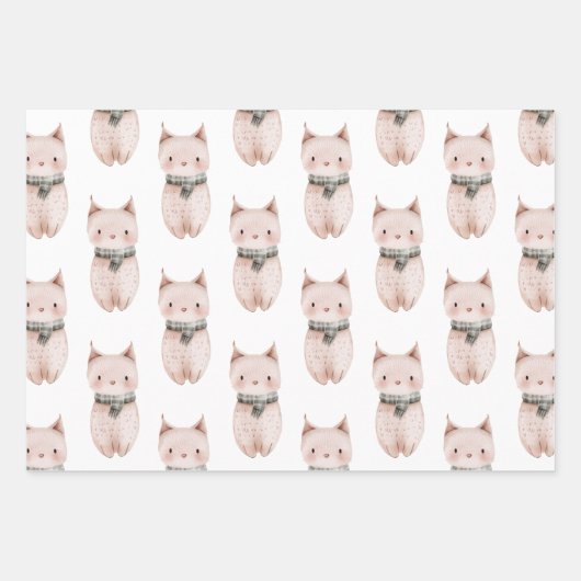 Blush Pink Meow Christmas Cat Geschenk Geschenkpapier Set (Vorderseite 3)
