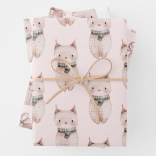 Blush Pink Meow Christmas Cat Geschenk Geschenkpapier Set