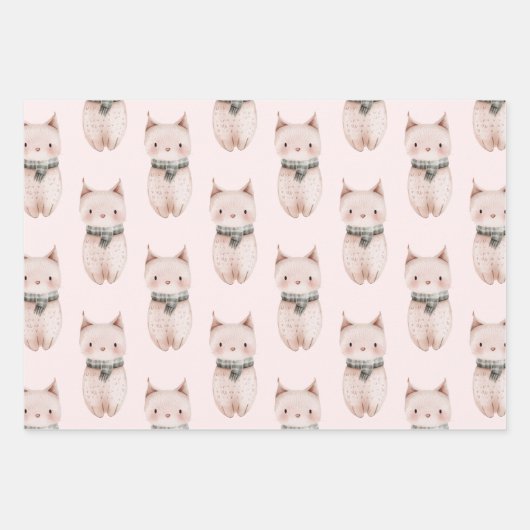 Blush Pink Meow Christmas Cat Geschenk Geschenkpapier Set (Vorderseite)