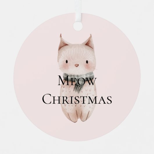 Blush Pink Meow Christmas Cat Geschenk Ornament Aus Metall (Vorderseite)