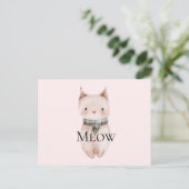 Blush Pink Meow Christmas Cat Postkarte (Stehend Vorderseite)