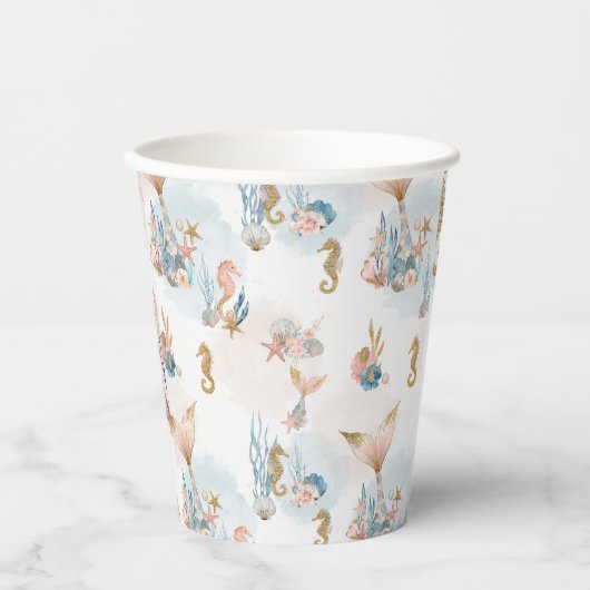 Blush Pink Mermaid Schwanz Babydusche Pappbecher (Vorderseite)