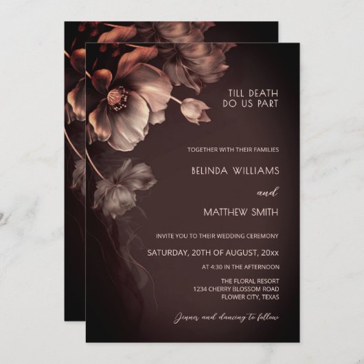 Blush Pink Metallic 3 D Flowers Wedding Invitation Einladung (Vorne/Hinten)