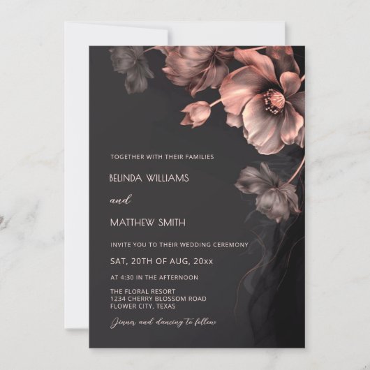 Blush Pink Metallic 3 D Flowers Wedding Invitation Einladung (Vorderseite)