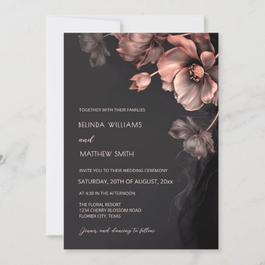 Blush Pink Metallic 3 D Flowers Wedding Invitation Einladung (Vorderseite)