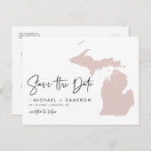 Blush Pink Michigan Karte Modern Save the Date (Vorne/Hinten)