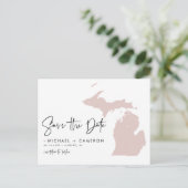 Blush Pink Michigan Karte Modern Save the Date (Stehend Vorderseite)