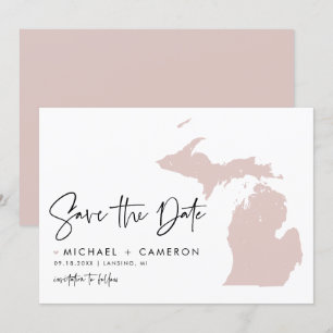 Blush Pink Michigan Karte Modernes Minimalistische
