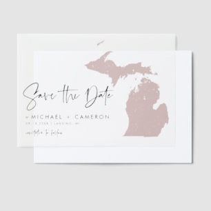 Blush Pink Michigan Karte Save the Date Minimalist Pergament Einladungen