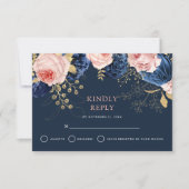 Blush Pink & Midnight Navy Florals Elegante Hochze RSVP Karte (Vorderseite)