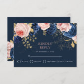 Blush Pink & Midnight Navy Florals Elegante Hochze RSVP Karte (Vorne/Hinten)