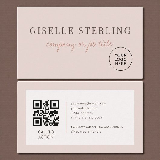 Blush Pink Minimalist Company Logo QR Code Visitenkarte