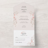 Blush Pink Minimalist Flowers Wedding All In One Einladung (Innen)