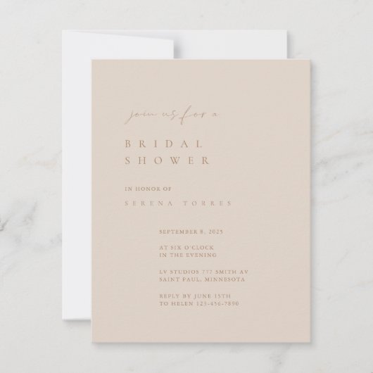 Blush Pink Minimalistisch Bridal Dusche Einladung (Vorderseite)