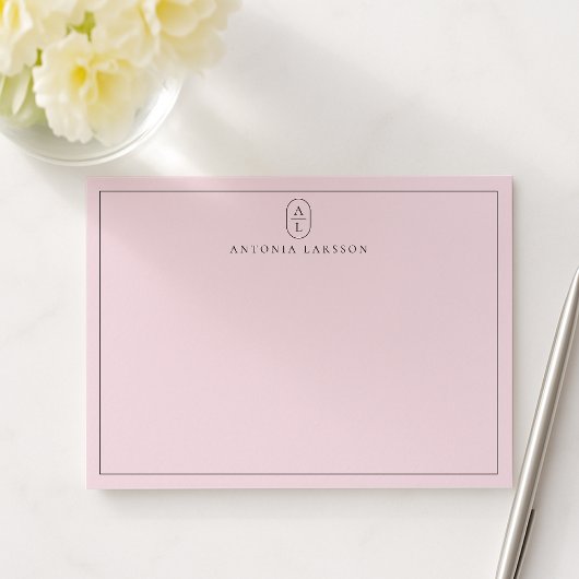 Blush Pink Minimalistisch Monogram Name Flush Note Mitteilungskarte