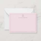 Blush Pink Minimalistisch Monogram Name Flush Note Mitteilungskarte (Vorderseite)