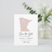 Blush Pink Minnesota Karte Modern Save the Date (Stehend Vorderseite)