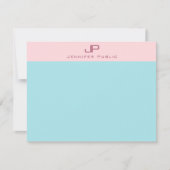 Blush Pink Mint Blue Monogram Simple Elegant Mitteilungskarte (Vorderseite)