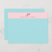 Blush Pink Mint Blue Monogram Simple Elegant Mitteilungskarte (Vorne/Hinten)