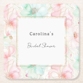 Blush Pink Mint Flowers Bridal Shower Rechteckiger Pappuntersetzer
