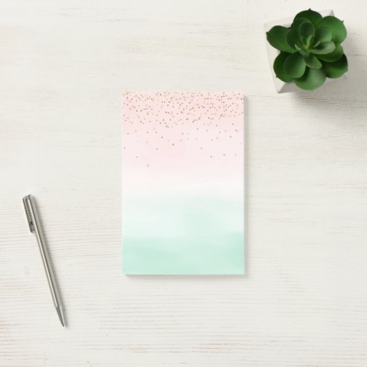 Blush Pink Mint Gold Confetti Ombre Post-it Klebezettel (Büro)