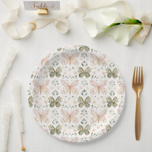 Blush Pink Mint Green Butterflies Wedding Pappteller (Hochzeit)