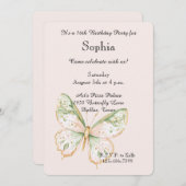 Blush Pink Mint Green Gold Butterfly Birthday Einladung (Vorne/Hinten)