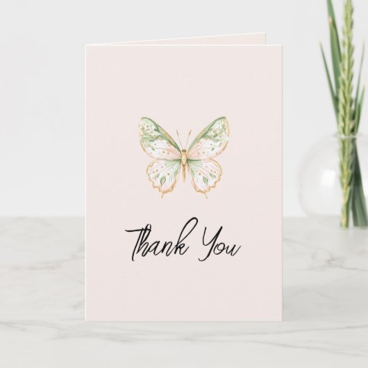 Blush Pink Mint Green Gold Butterfly Love Dankeskarte (Vorderseite)