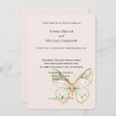 Blush Pink Mint Green Gold Butterfly Wedding Einladung (Vorne/Hinten)