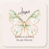 Blush Pink Mint Green Gold Butterfly Wedding Rechteckiger Pappuntersetzer (Vorderseite)