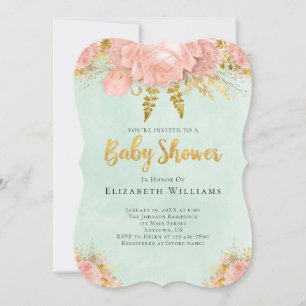 Blush Pink Mint Green Gold Flower Girl Babydusche Einladung