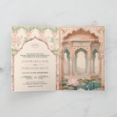 Blush Pink Mint Green Lotus Garden Indian Wedding Einladung (Innenseite)