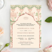 Blush Pink Mint Green Lotus Garden Indian Wedding Einladung