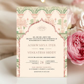 Blush Pink Mint Green Lotus Garden Indian Wedding Einladung