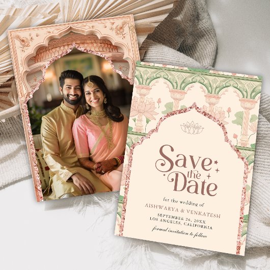 Blush Pink Mint Green Lotus Garden Indian Wedding Save The Date