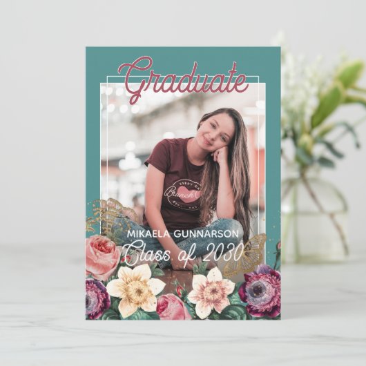 Blush Pink Minze Grüner botanischer Abschluss Ankündigung (Stehend Vorderseite)