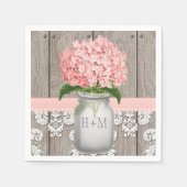 Blush Pink Mit Monogramm Hydrangea Mason Jar Serviette (Vorderseite)