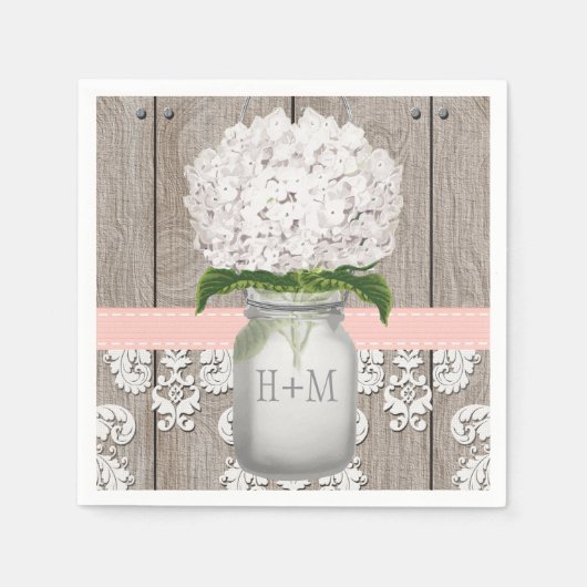 Blush Pink Mit Monogramm Hydrangea Mason Jar Serviette (Vorderseite)