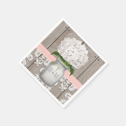 Blush Pink Mit Monogramm Hydrangea Mason Jar Serviette (Ecke)