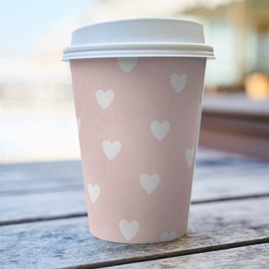 Blush Pink mit White Hearys Paper Cup Pappbecher